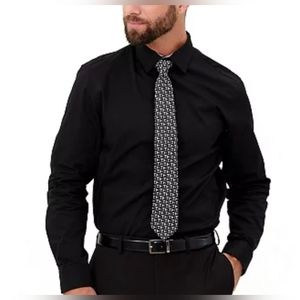 APT. 9 Men's XL Black Dress Shirt Collared Long Sleeves Button Up Modern Fit New